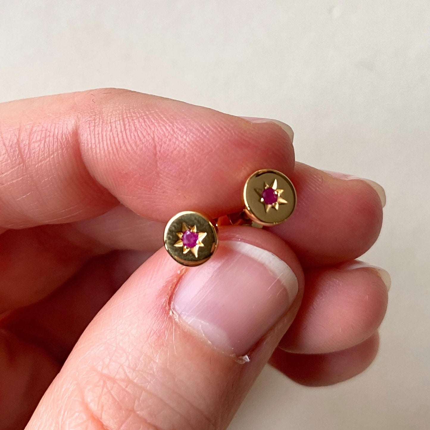 Ruby Guiding Star Birthstone Stud Earrings | July (Gold Plated)