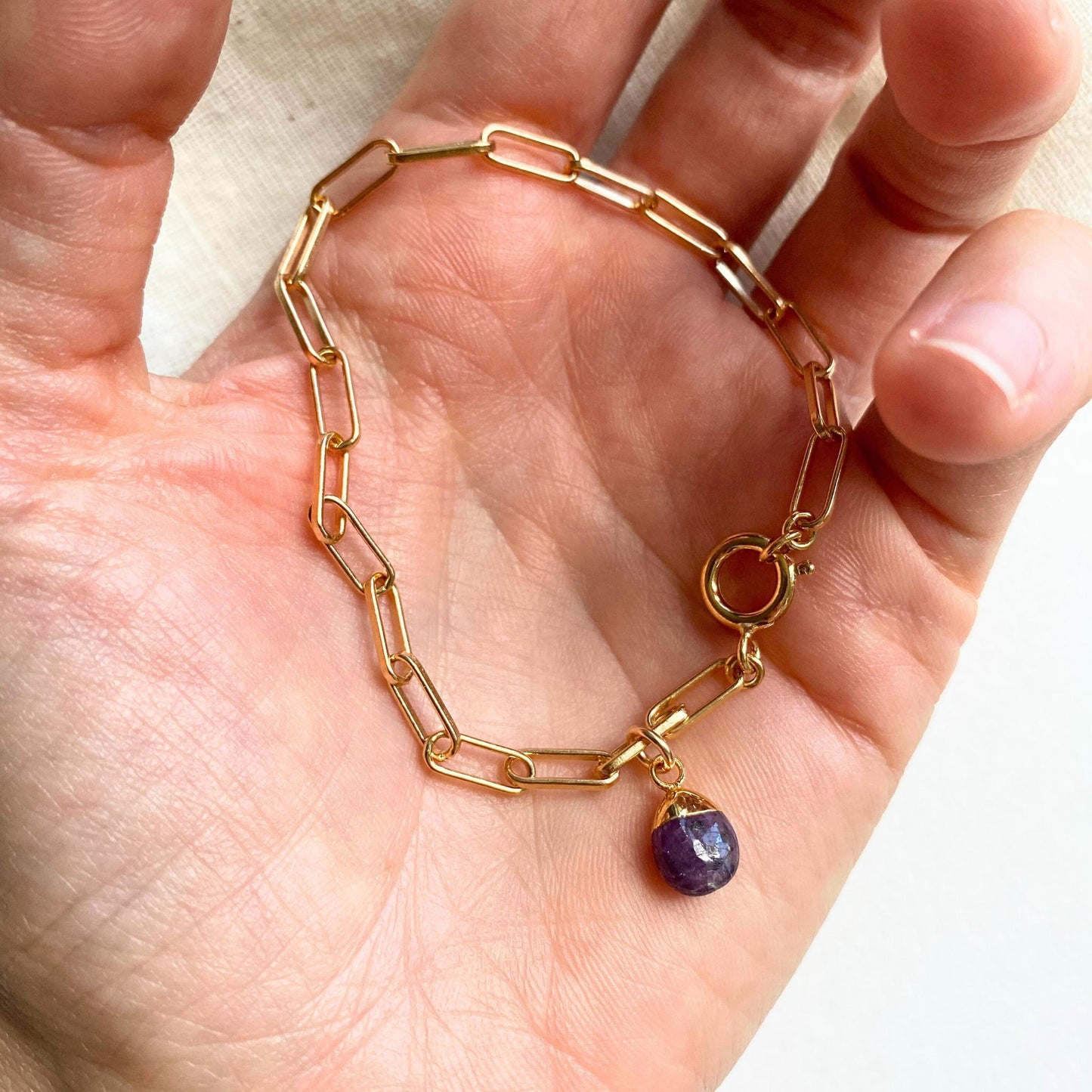 Ruby Tiny Tumbled Chunky Chain Bracelet | Energy (Gold Plated)