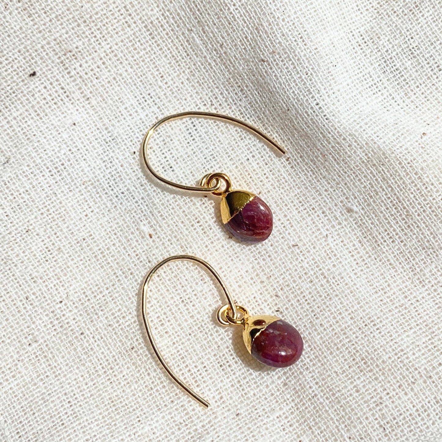 Ruby Tiny Tumbled Ear Wire Earrings | Energy (Gold Fill)