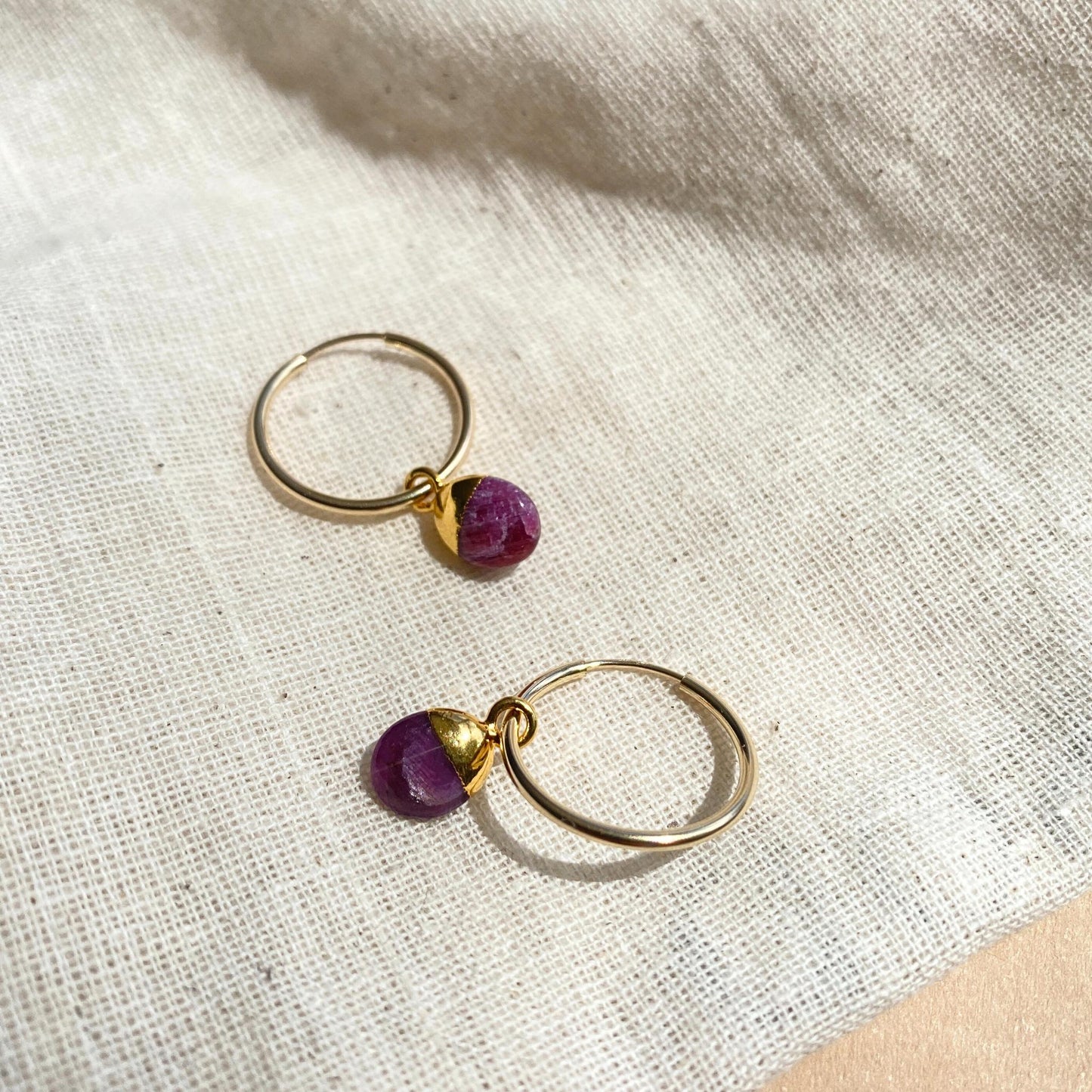 Ruby Tiny Tumbled Hoop Earrings | Energy (Gold Fill)