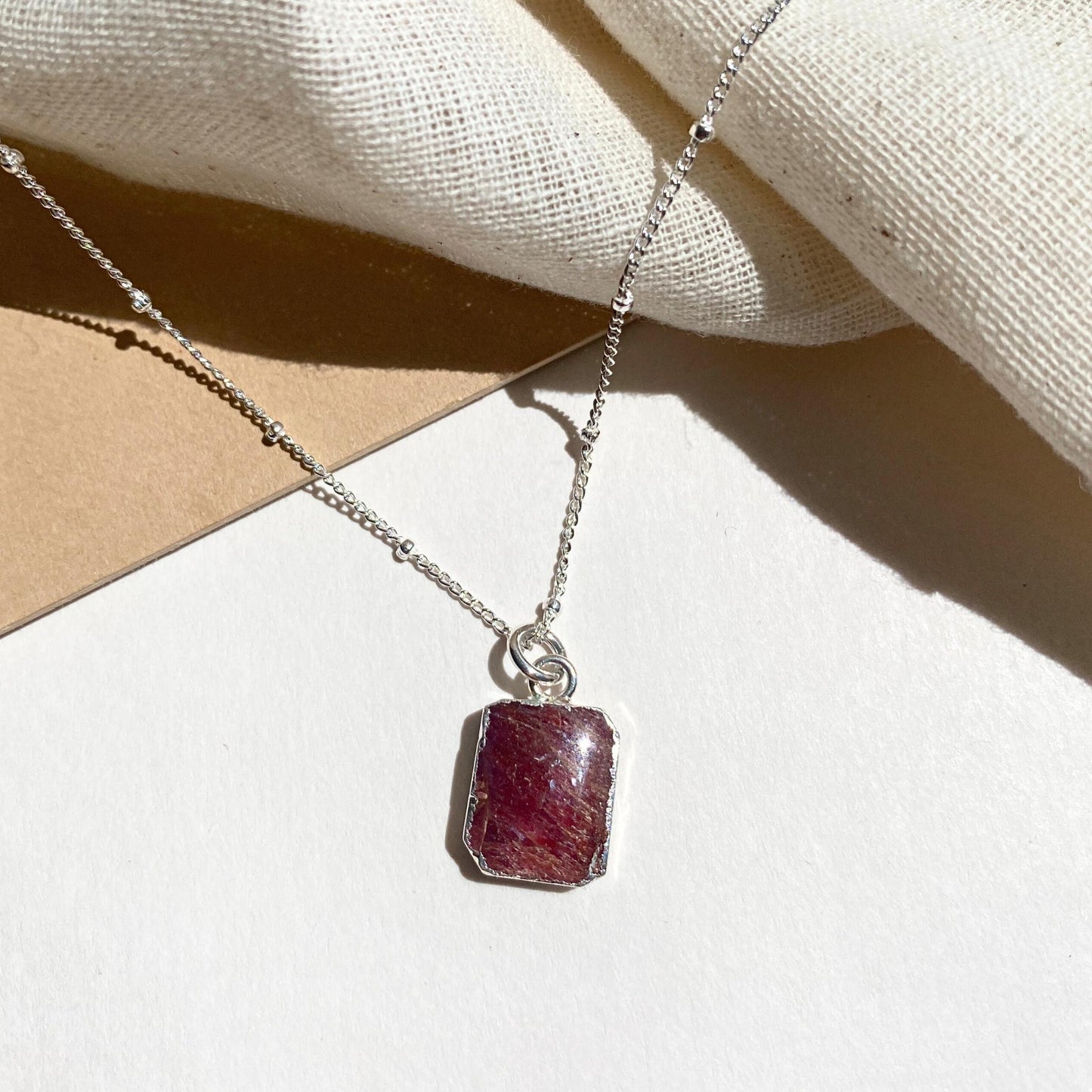 Ruby Gem Slice Necklace | Energy (Silver)