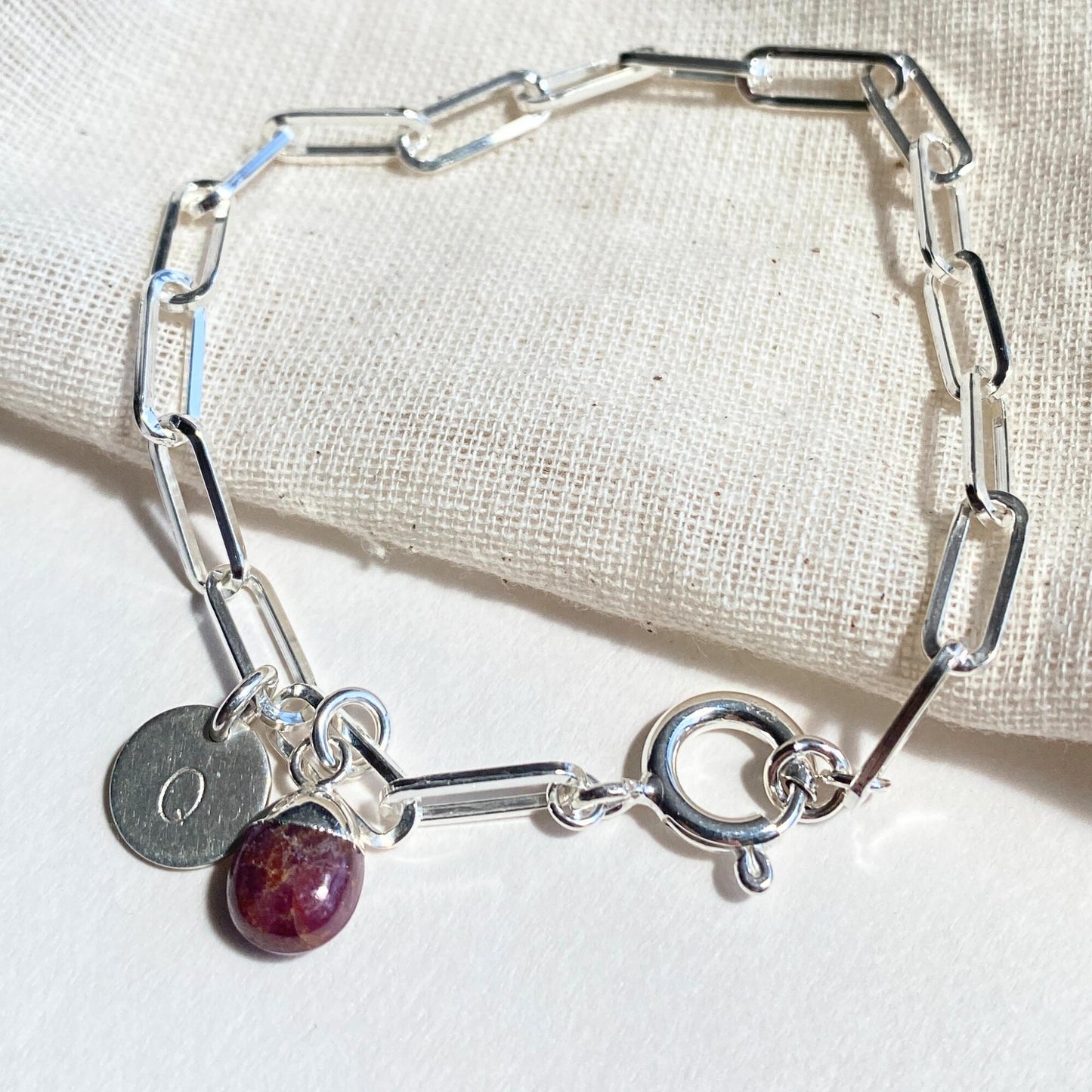 Ruby Tiny Tumbled Chunky Chain Bracelet | Energy & Passion (Silver)