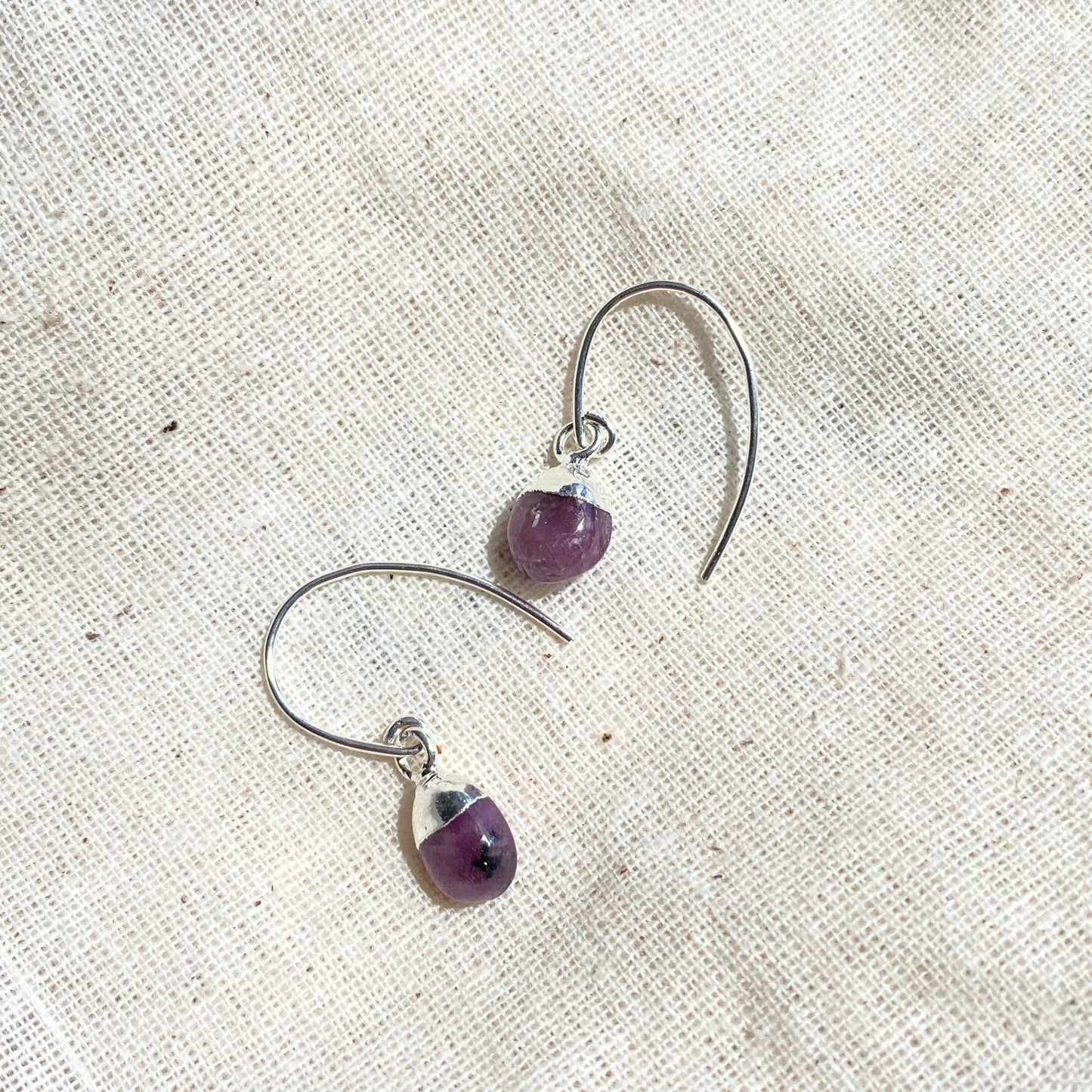 Ruby Tiny Tumbled Ear Wire Earrings | Energy (Silver)