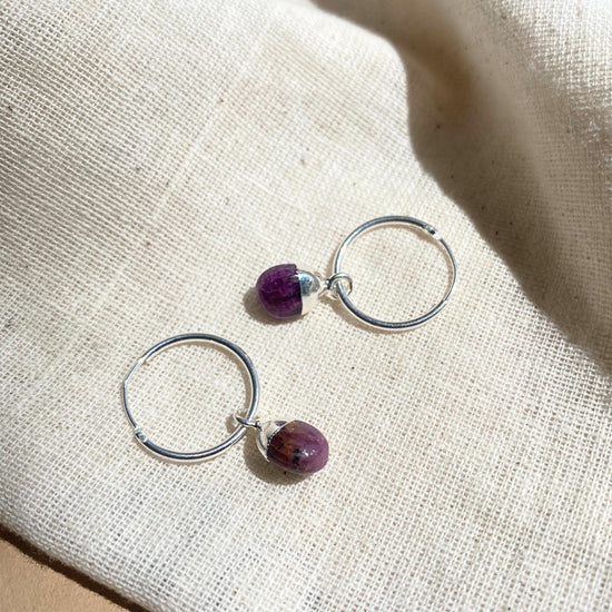 Ruby Tiny Tumbled Hoop Earrings | Energy (Silver)