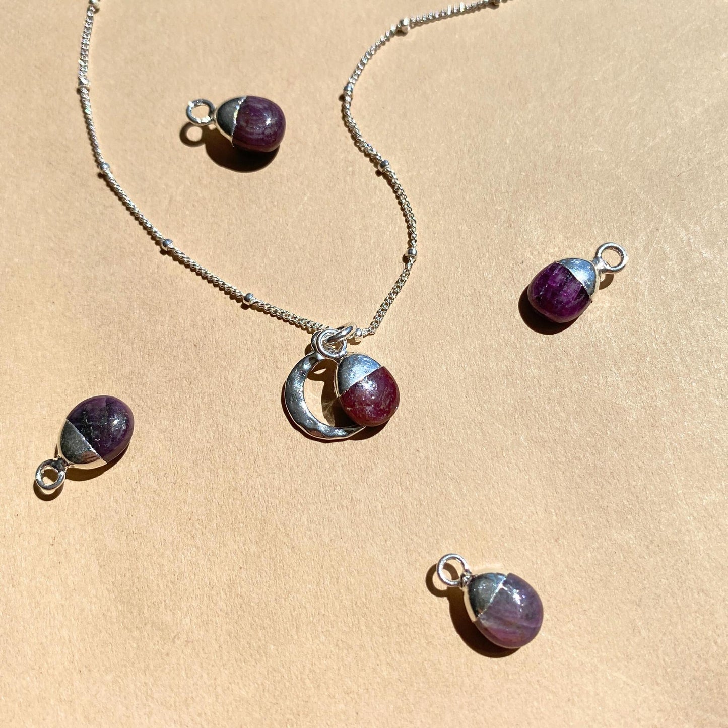 Bridesmaid | Tumbled Gemstone & Moon Necklace (Silver)