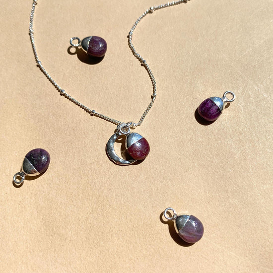 Bridesmaid | Tumbled Gemstone & Moon Necklace (Silver)