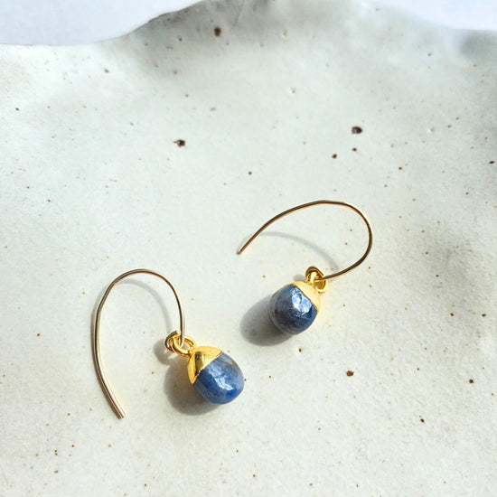 Sapphire Tiny Tumbled Ear Wire Earrings | Optimism (Gold Fill)