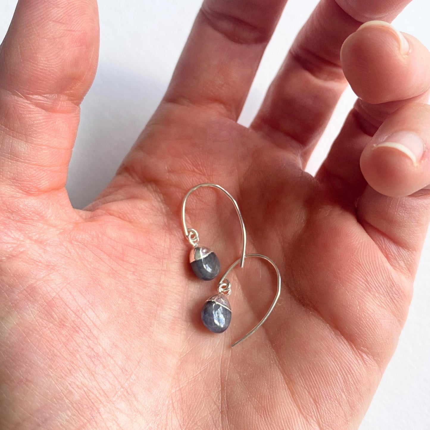 Sapphire Tiny Tumbled Ear Wire Earrings | Optimism (Silver)