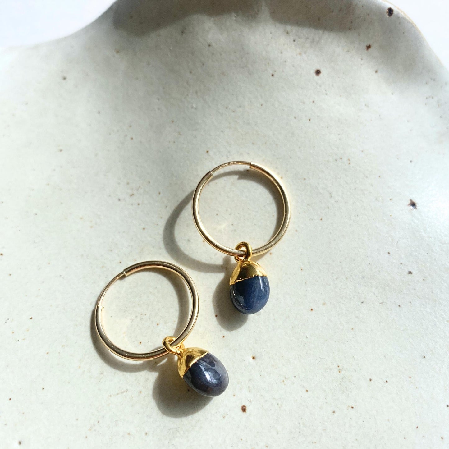 Sapphire Tiny Tumbled Hoop Earrings | Optimism (Gold Fill)