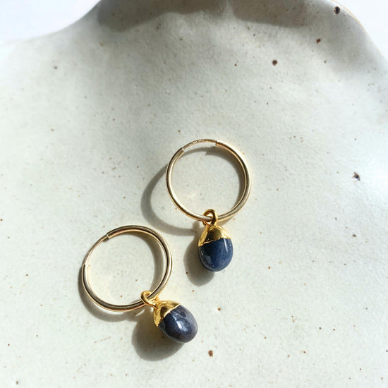 Sapphire Tiny Tumbled Hoop Earrings | Optimism (Gold Fill)