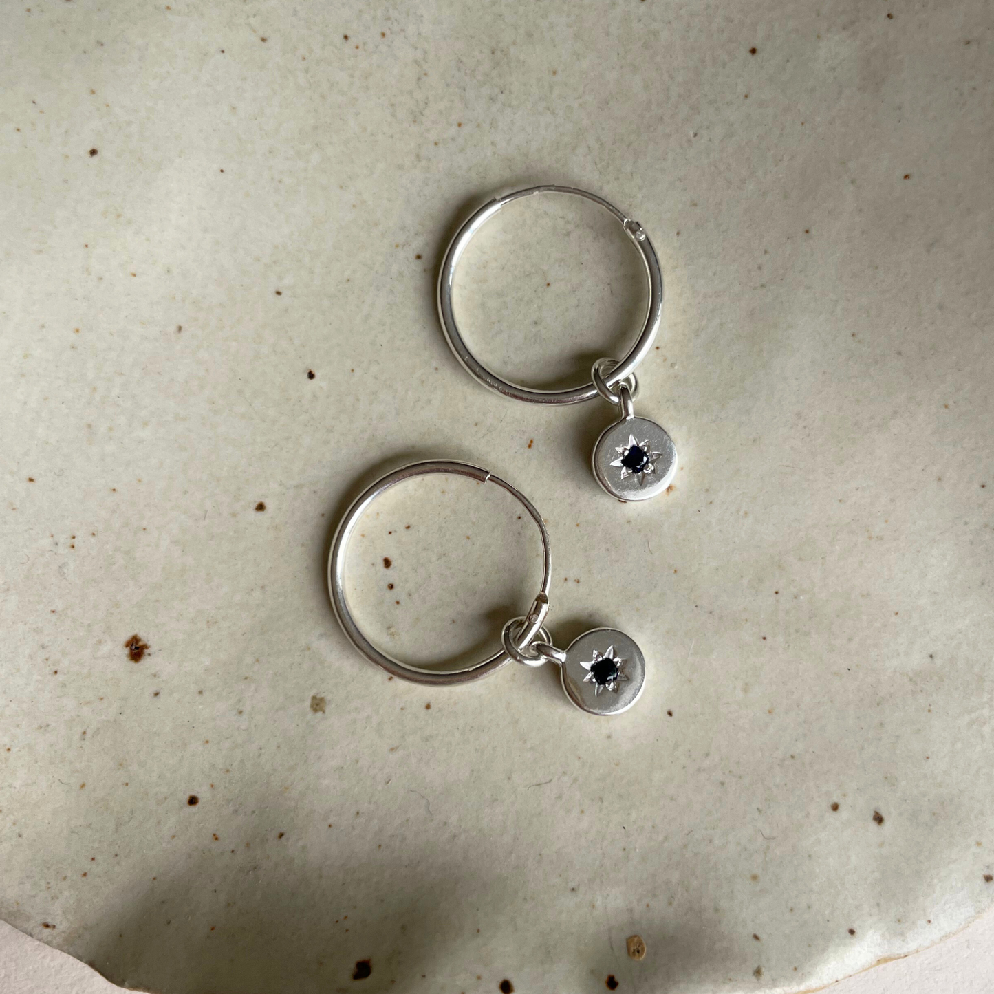 Sapphire Guiding Star Birthstone Hoop Earrings | September (Sterling Silver)