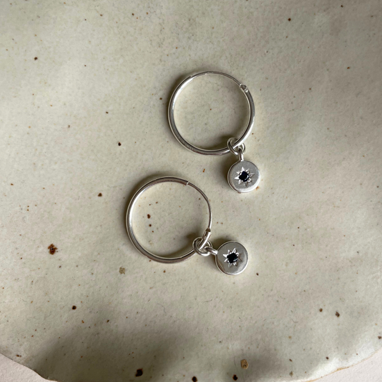 Sapphire Guiding Star Birthstone Hoop Earrings | September (Sterling Silver)