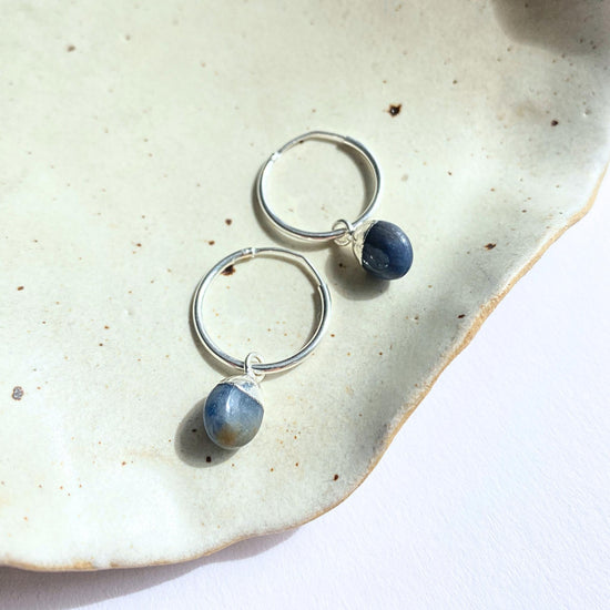 Sapphire Tiny Tumbled Hoop Earrings | Optimism (Silver)