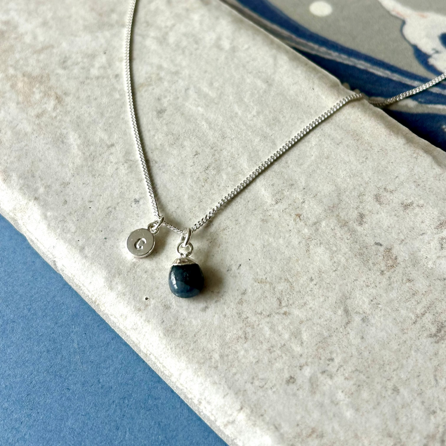 Sapphire Tiny Tumbled Necklace | Optimism (Silver)