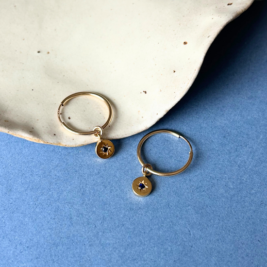 Sapphire Guiding Star Birthstone Hoop Earrings | September (Gold Fill)