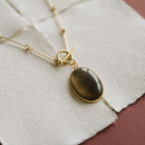 Smoky Quartz Large Dome on Bone Chain Necklace