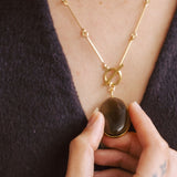 Smoky Quartz Large Dome on Bone Chain Necklace