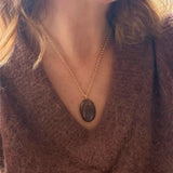 Smoky Quartz Large Dome on Belcher Chain Necklace