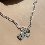 Special Edition Peridot & Dalmatian Gem Slice Triple Chunky Chain Necklace | Wellbeing (Silver)