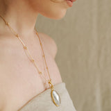 Quartz Large Dome on Bone Chain Necklace | Clarity (Gold Plated)