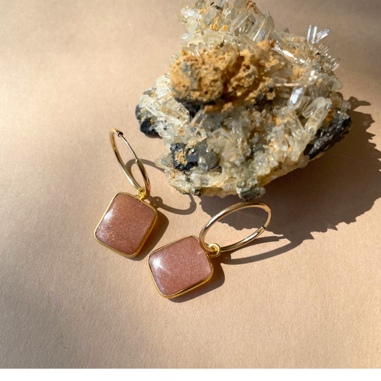 SS25 Gem Slice Hoop Earrings | Yellow Aventurine, Sunstone, Green & Pink Chalcedony (Gold Plated)