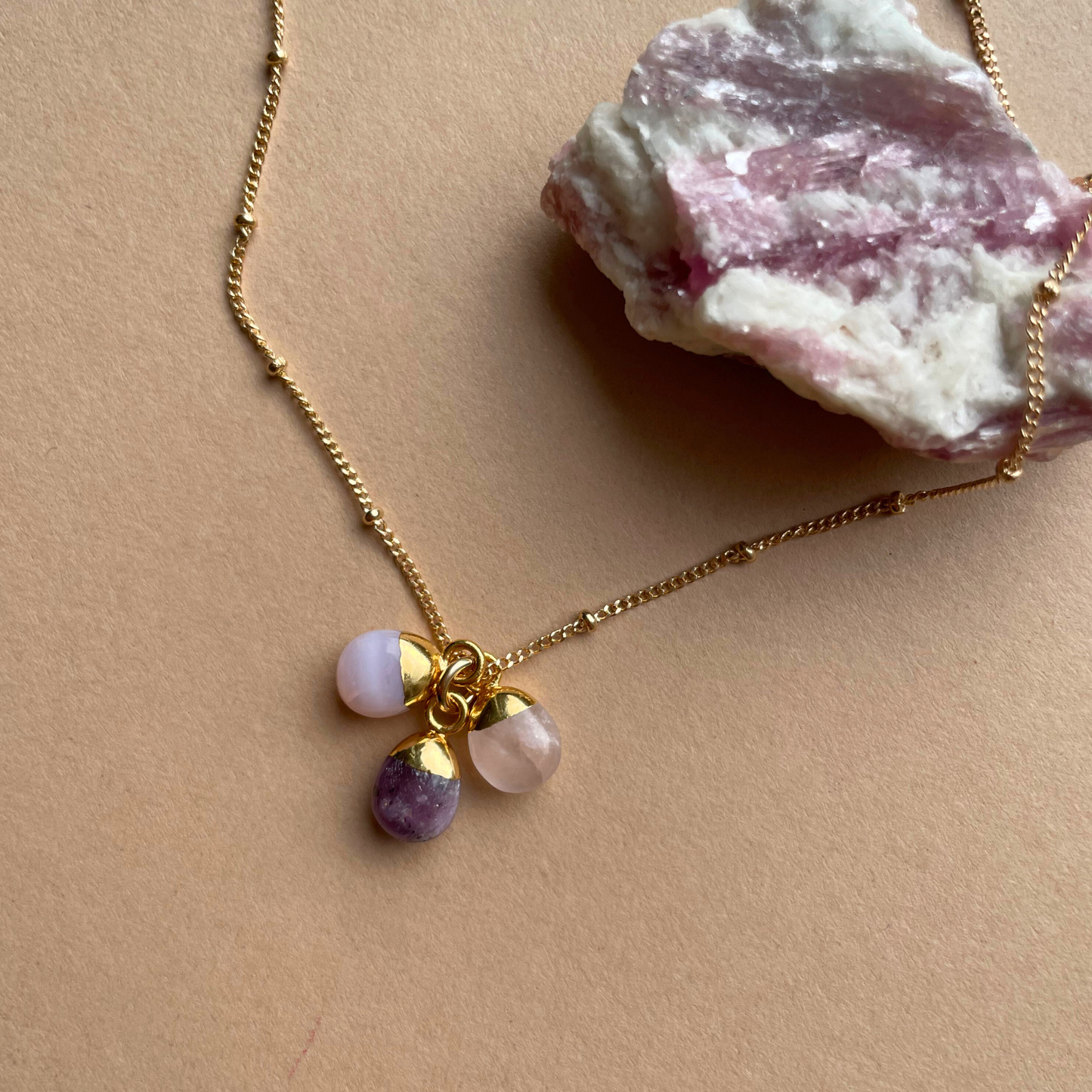 Tiny Tumbled Triple Necklace | Love, Hope & Energy (Gold Plated)