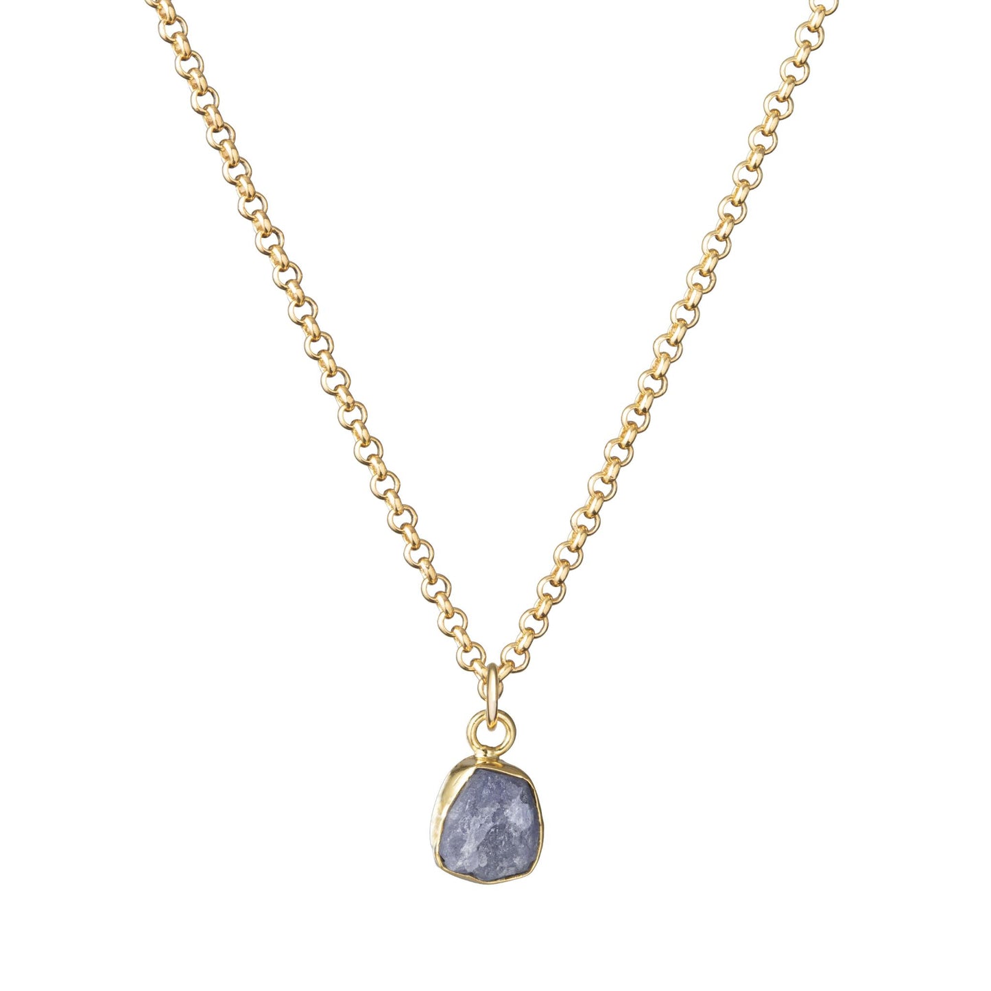 Tanzanite Carved Belcher Chain Necklace | Positivity (Gold Plated)