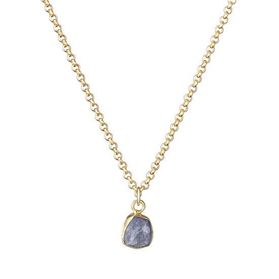 Tanzanite Carved Belcher Chain Necklace | Positivity (Gold Plated)