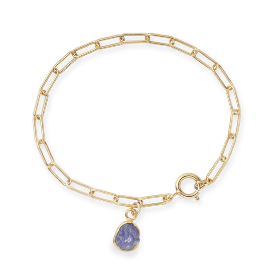 Tanzanite Carved Chunky Chain Bracelet | Positivity (Gold Plated)