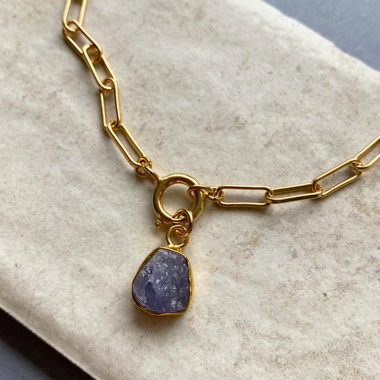 Load image into Gallery viewer, Tanzanite Carved Chunky Chain Necklace (Gold Plated)
