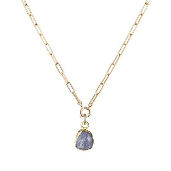 Tanzanite Carved Chunky Chain Necklace | Positivity (Gold Plated)