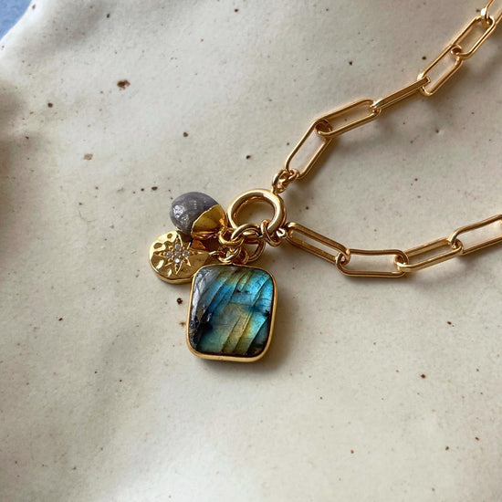 Labradorite & Tanzanite Gem Slice Triple Necklace | Positivity (Gold Plated)