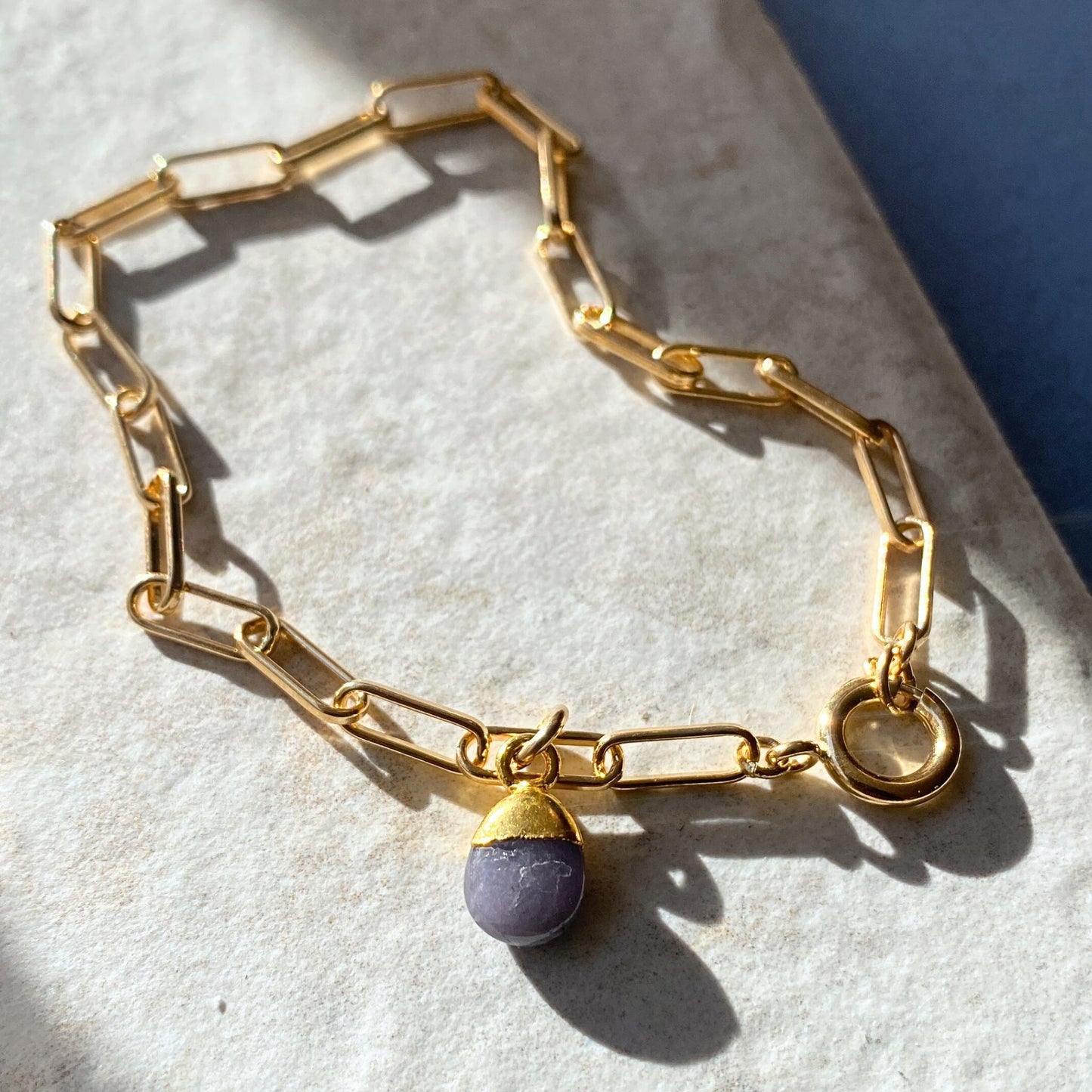 Tanzanite Tiny Tumbled Chunky Chain Bracelet | Positivity (Gold Plated)