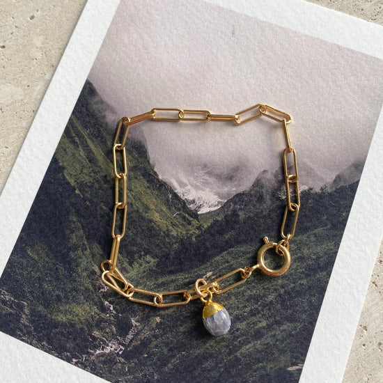 December Birthstone | Tanzanite Tiny Tumbled Chunky Chain Bracelet (Gold Plated)