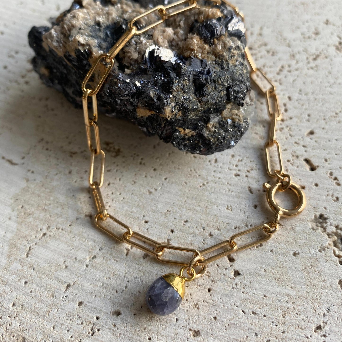 December Birthstone | Tanzanite Tiny Tumbled Chunky Chain Bracelet (Gold Plated)