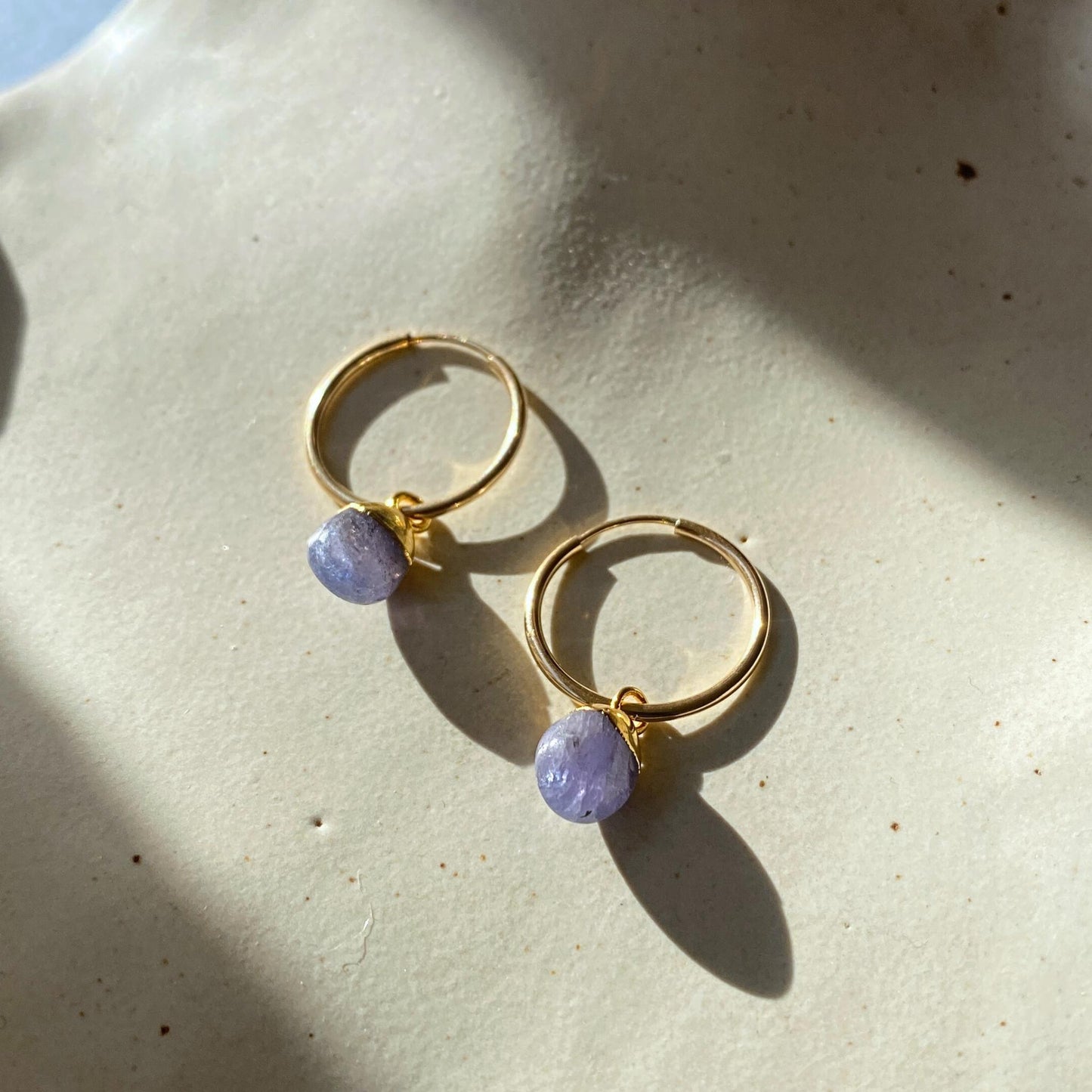 Tanzanite Tiny Tumbled Hoop Earrings | Positivity (Gold Fill)