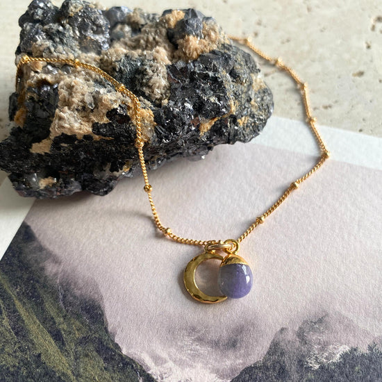 December Birthstone | Tanzanite & Moon Necklace (Gold Plated)