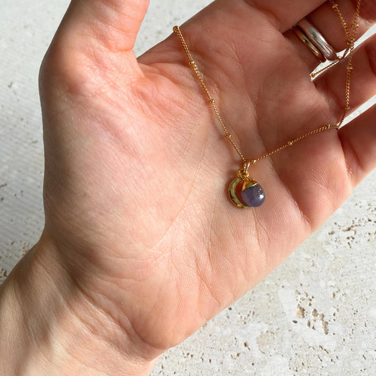 December Birthstone | Tanzanite & Moon Necklace (Gold Plated)