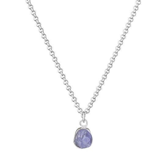 Tanzanite Carved Belcher Chain Necklace | Positivity (Sterling Silver)