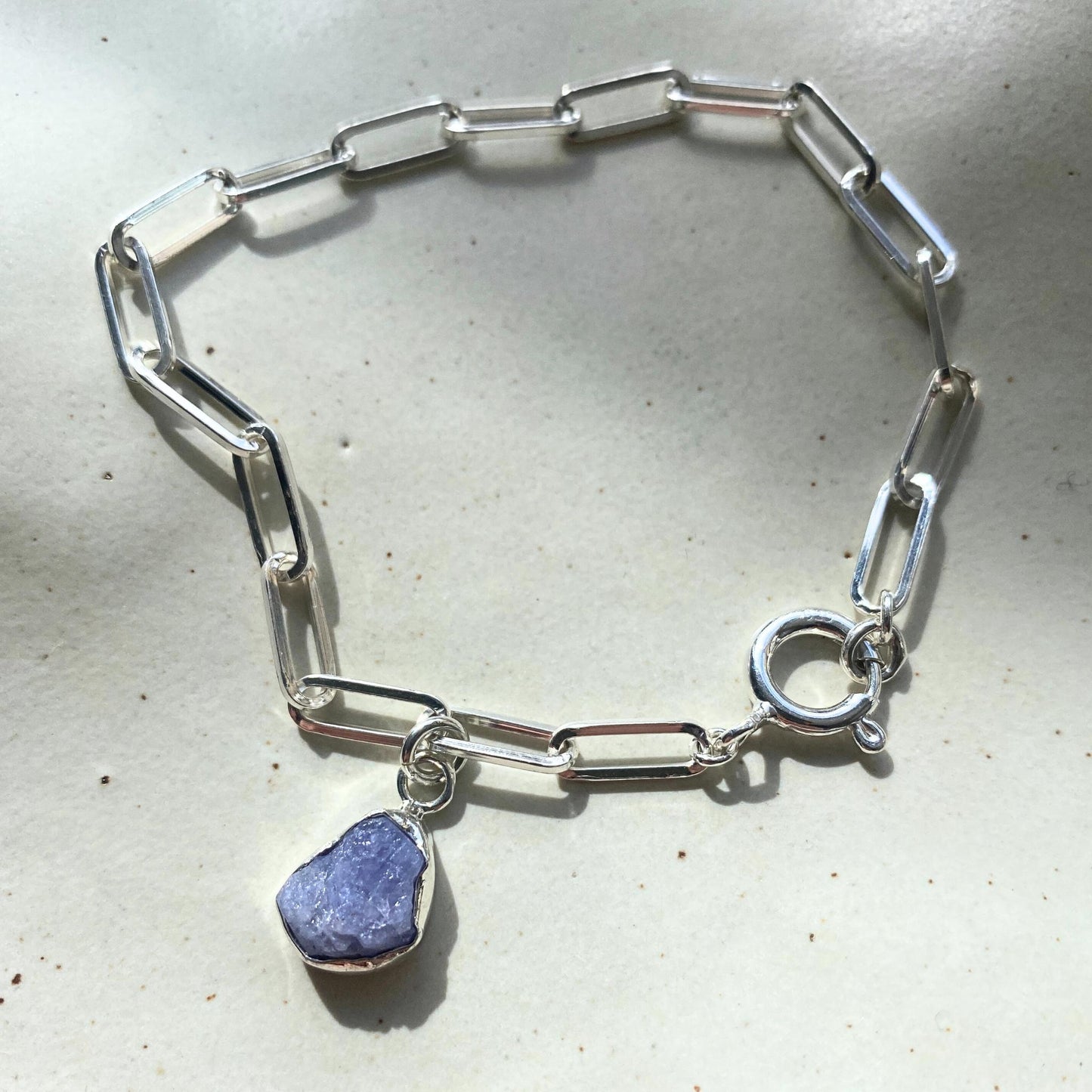 Tanzanite Carved Chunky Chain Bracelet | Positivity (Sterling Silver)