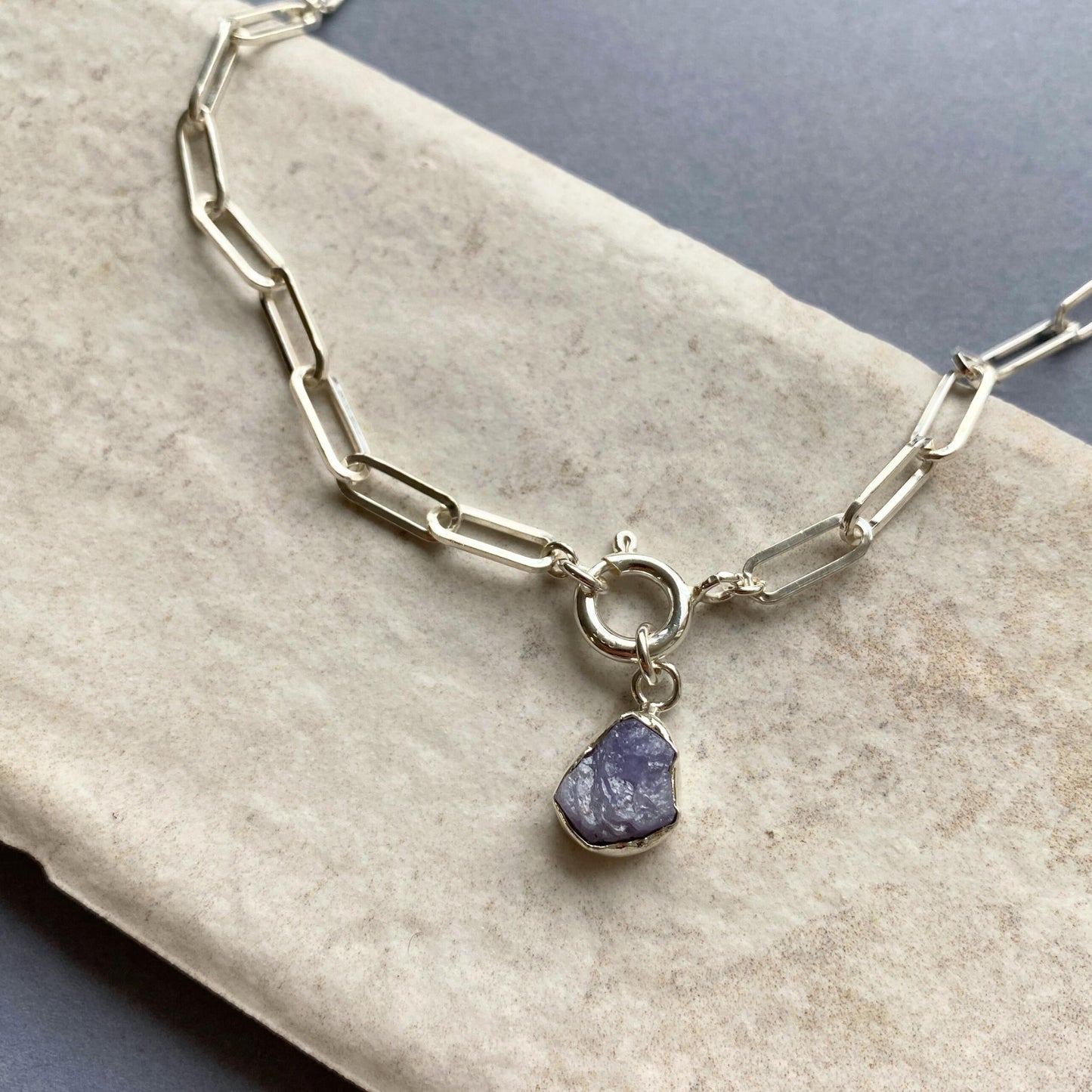 Tanzanite Carved Chunky Chain Necklace | Positivity (Sterling Silver)