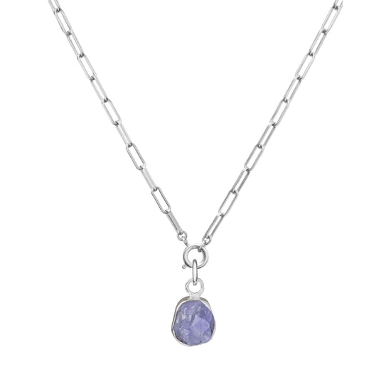 Tanzanite Carved Chunky Chain Necklace | Positivity (Sterling Silver)