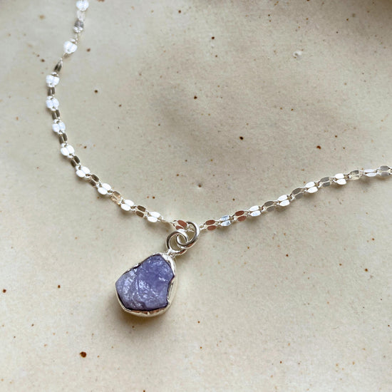 Tanzanite Carved Vintage Chain Necklace | Positivity (Sterling Silver)