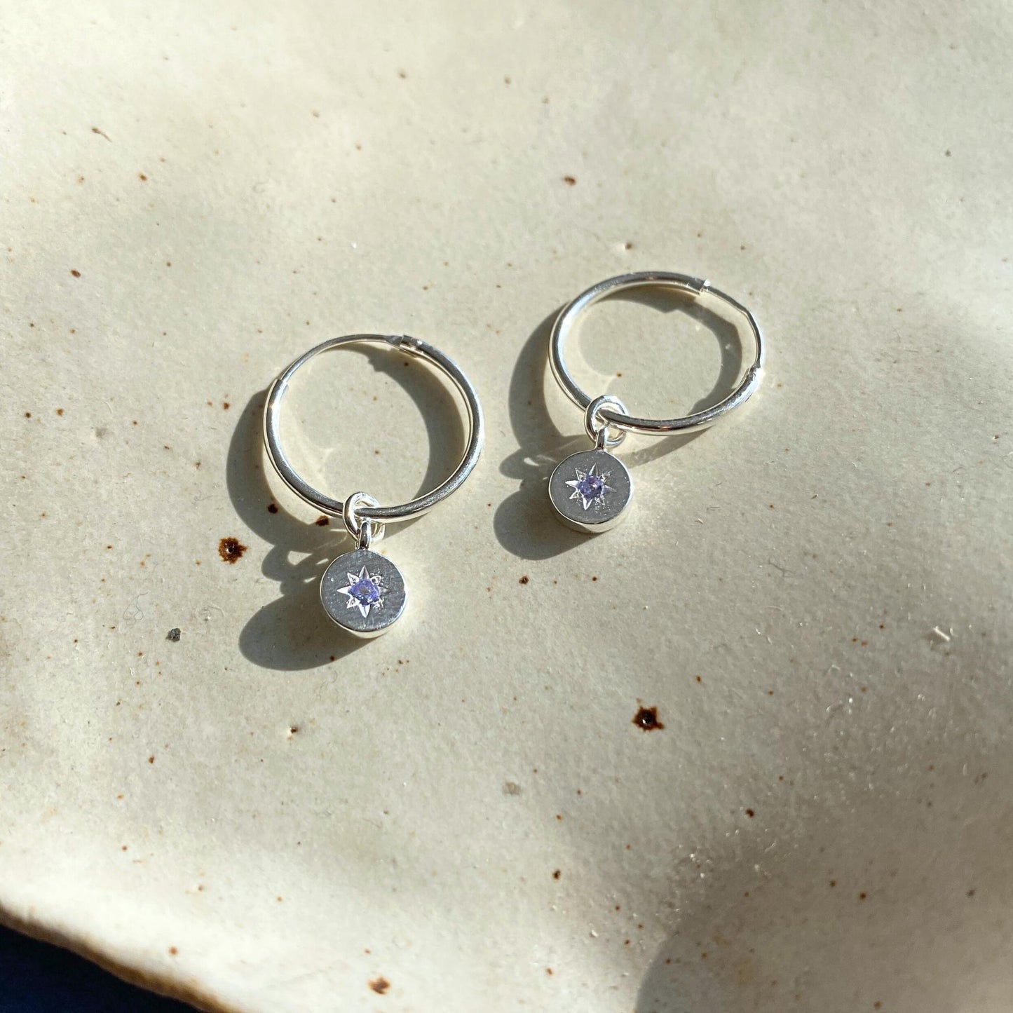 Tanzanite Guiding Star Birthstone Hoop Earrings | December (Sterling Silver)