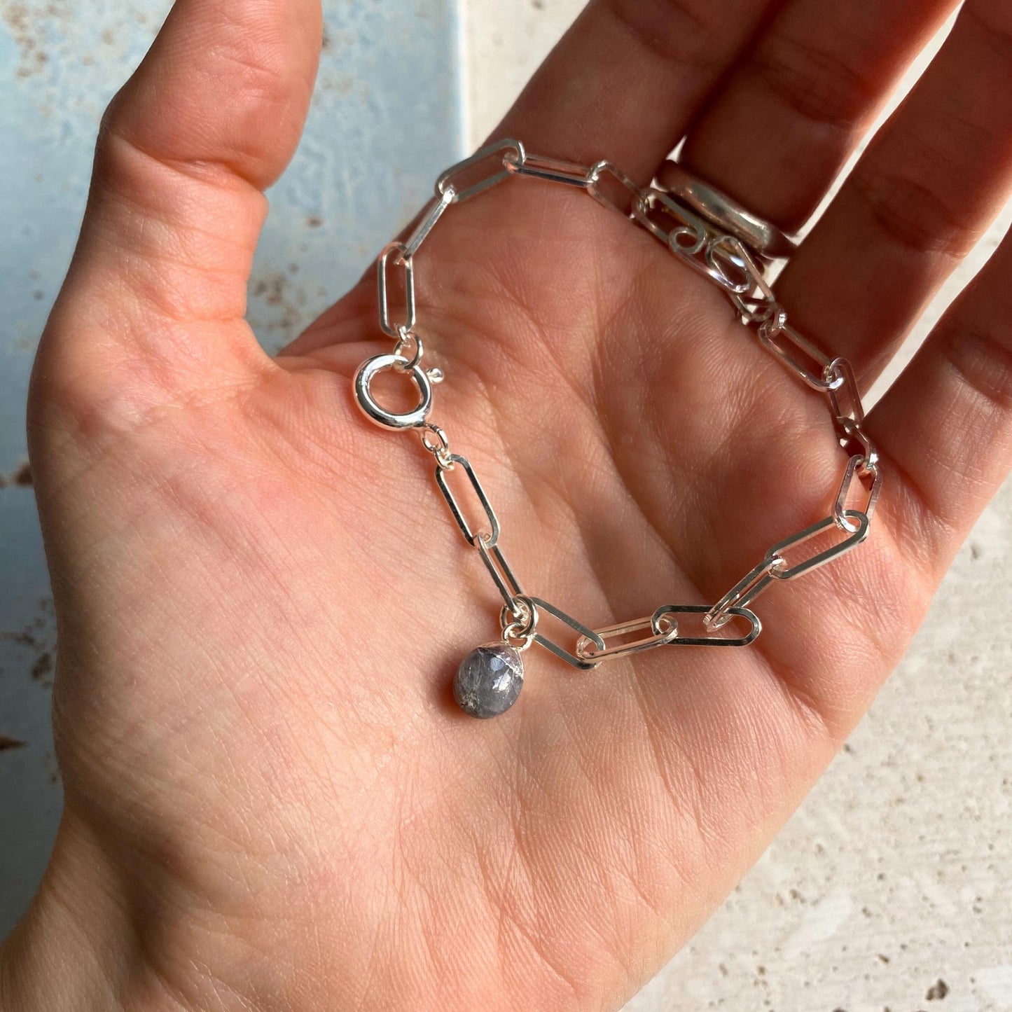 December Birthstone | Tanzanite Tiny Tumbled Chunky Chain Bracelet (Sterling Silver)