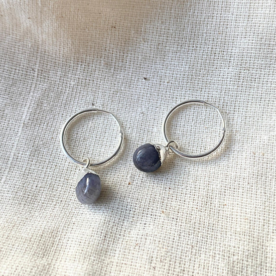 Tanzanite Tiny Tumbled Hoop Earrings | Positivity (Silver)