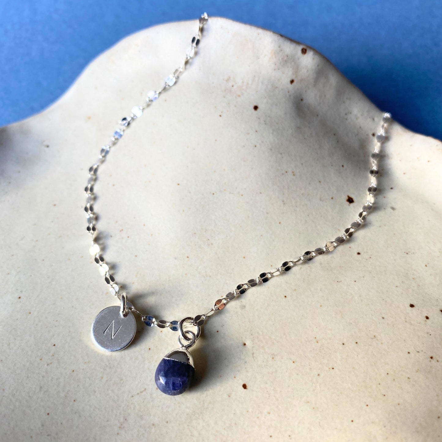 Tanzanite Tiny Tumbled Vintage Chain Necklace | Positivity (Silver)