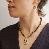 Tiger Eye Strand Necklace with Dalmatian Gem Slice (Gold)