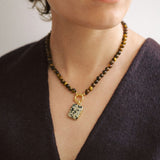 Tiger Eye Strand Necklace with Dalmatian Gem Slice (Gold)