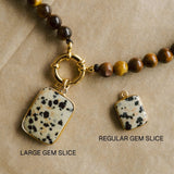 Tiger Eye Strand Necklace with Dalmatian Gem Slice (Gold)